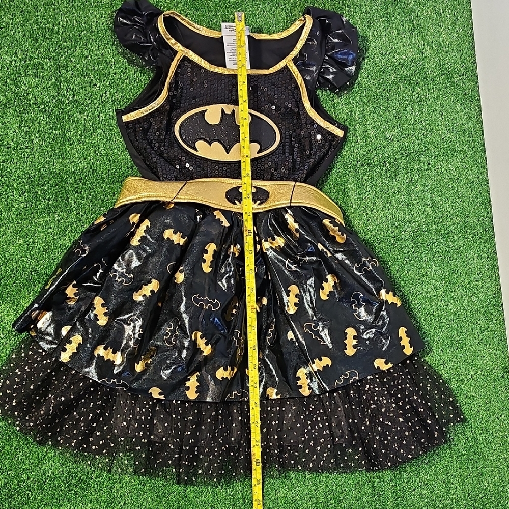 Girls Medium Batgirl Black & Gold Sequin Mesh Tutu Dress Costume Preowned - Picture 6 of 8